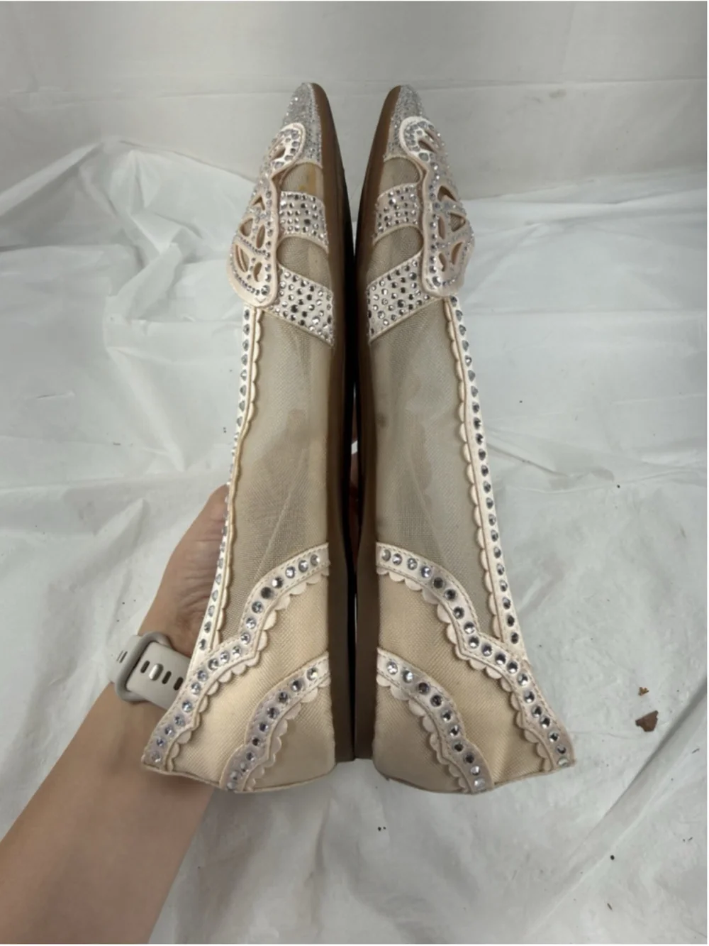 Copper Key Crystal Pointed Toe Butterfly Flat Shoes Womens 8M